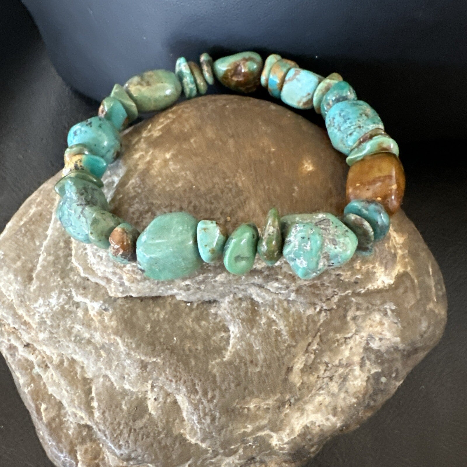 Mens Womens Blue Green Turquoise Stretch Stone Friendship Bracelet 7" 18857