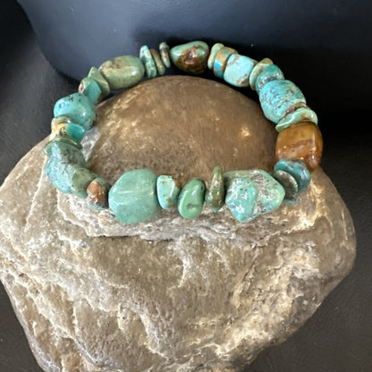 Mens Womens Blue Green Turquoise Stretch Stone Friendship Bracelet 7" 18857