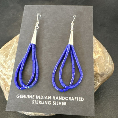 Blue Lapis 2S Heishi Liquid Sterling Silver Dangle Earrings 17888