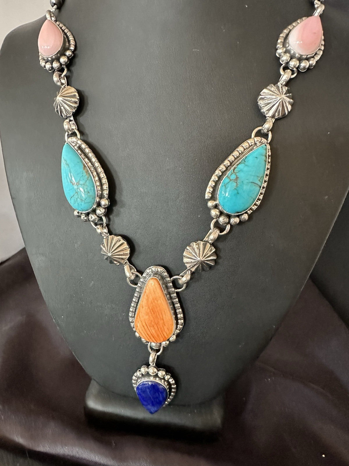 Multicolor Spiny Lapis Pendant Navajo Sterling Silver Lariat Necklace 28" 19439