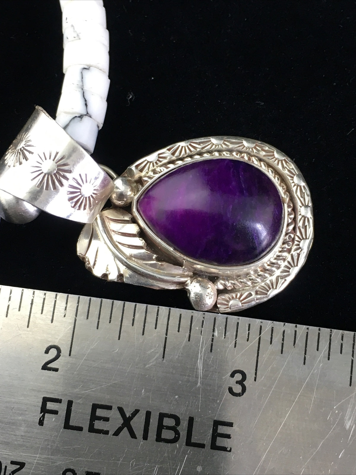 Native  Purple Stone & Howlite Bead Navajo Sterling Silver Necklace 04607