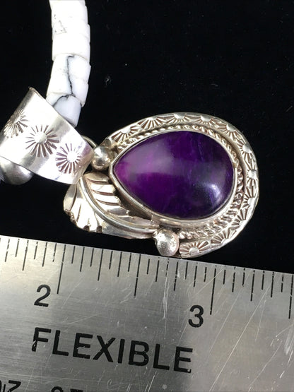 Native  Purple Stone & Howlite Bead Navajo Sterling Silver Necklace 04607