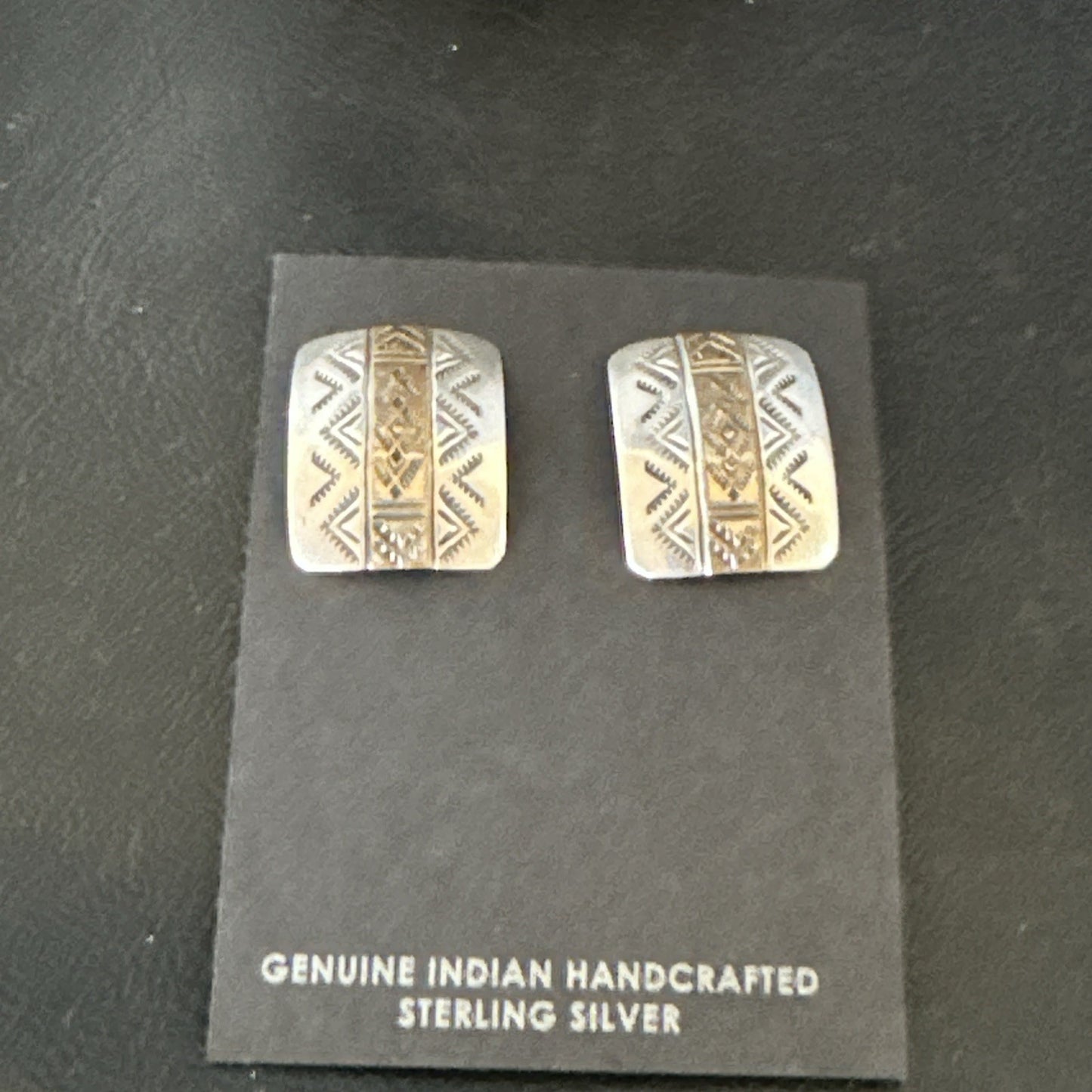 Old Pawn Navajo Stamped  12K Gold Sterling Silver Native American Earrings 19090