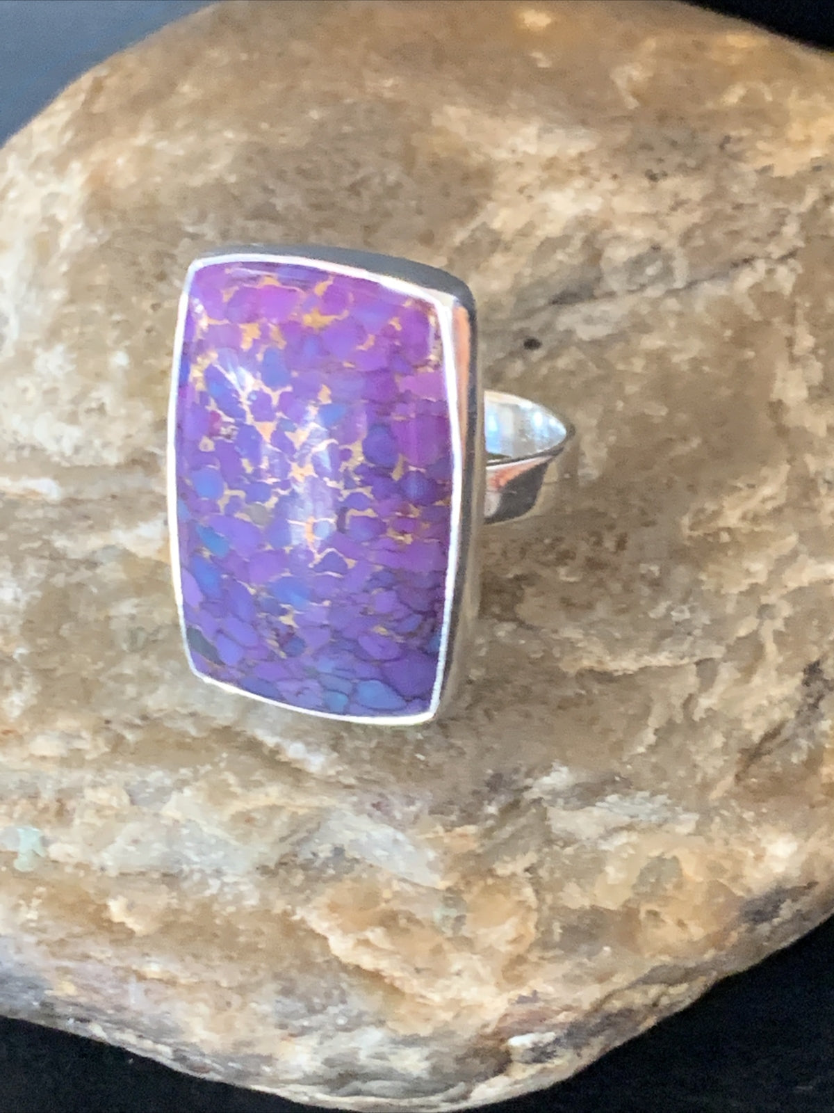 Purple Mohave Turquoise Navajo Sterling Silver Ring Size 8.5 Adjustable 11797