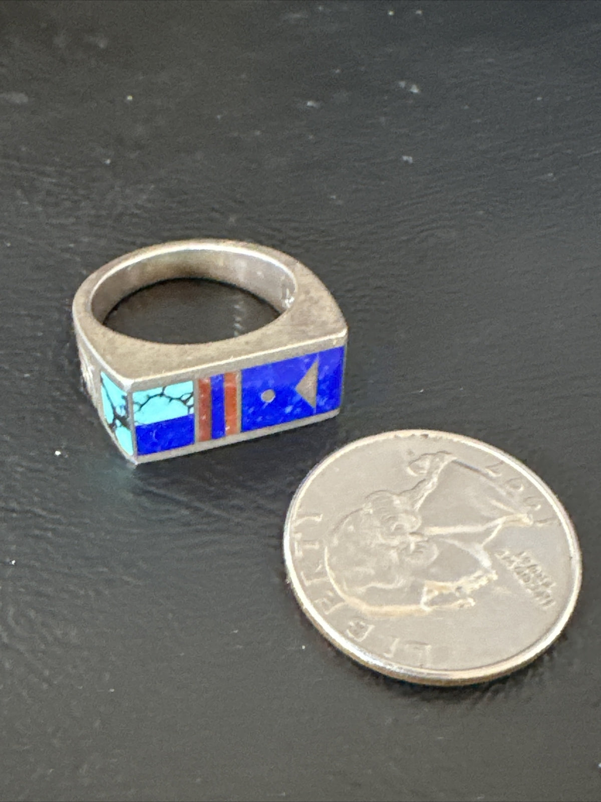 Mens Inlay Navajo Sterling Silver Lapis Blue Spiderweb Turquoise Ring Sz 8 15915