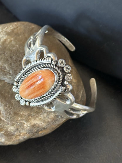 WoMens Tufa Orange Spiny Oyster Navajo Sterling Silver Cuff Bracelet 7.7" 19455
