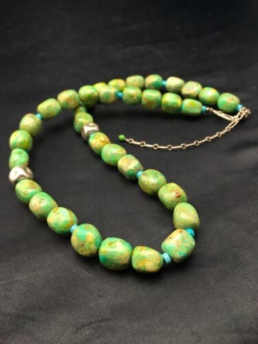 Navajo Turquoise & Magnesite Necklace Sterling Silver 19" Handmade 4497