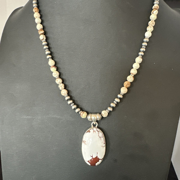 Men's Women's Wild Horse Turquoise Pendant Navajo Necklace | Sterling Silver | Authentic Native American Handmade | 19542