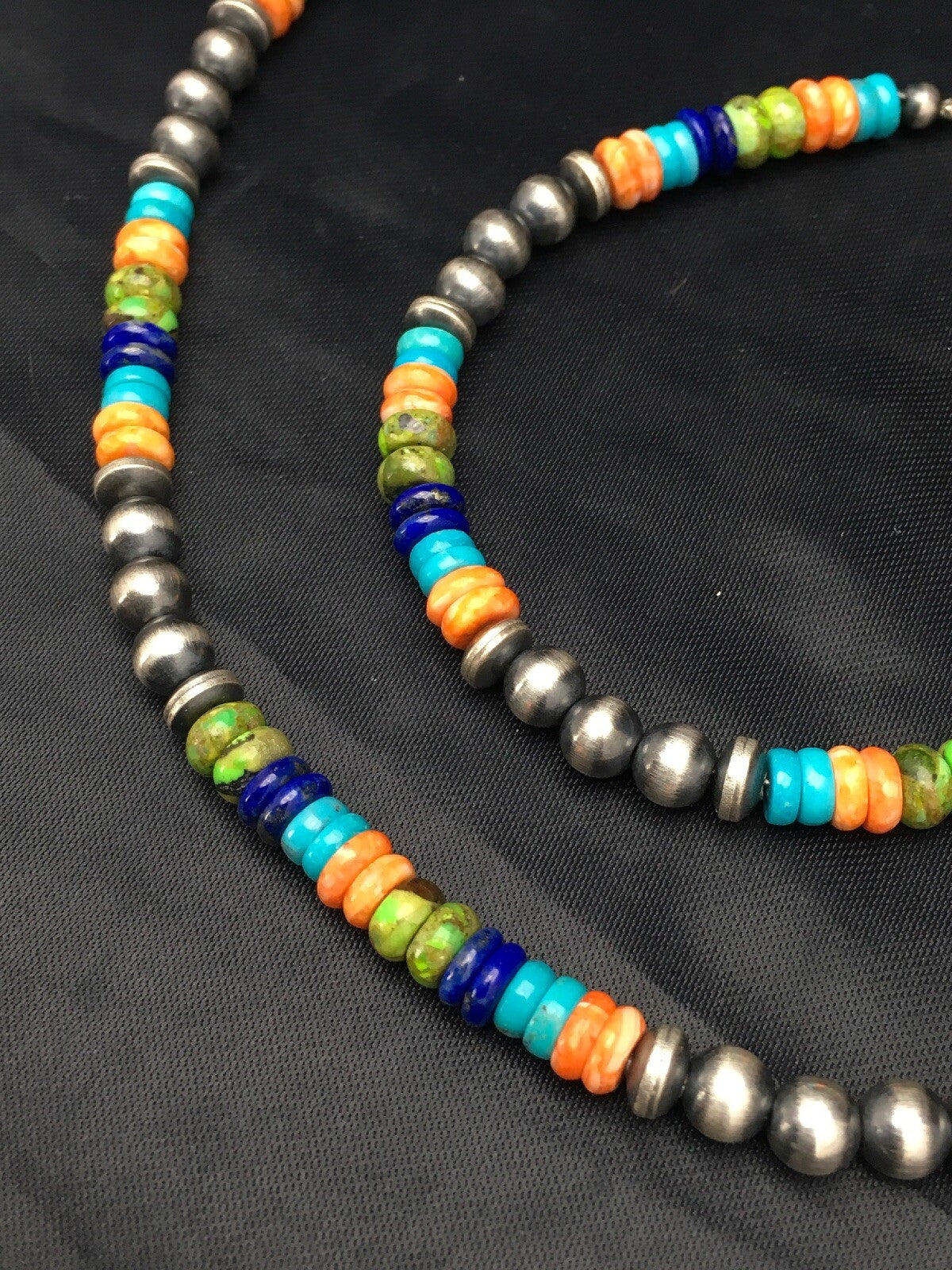 Southwestern Turquoise Spiny Lapis Silver Necklace Bracelet Set 8" 02762