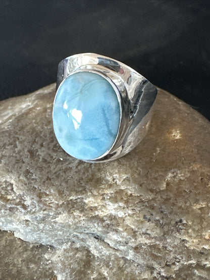 Womens Blue Larimar Navajo Sterling Silver Ring Size 9 17674