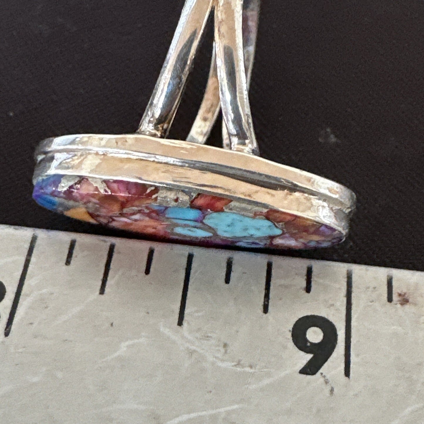 Blue Turquoise Spiny Oyster Navajo Sterling Silver Ring Size 8 18214