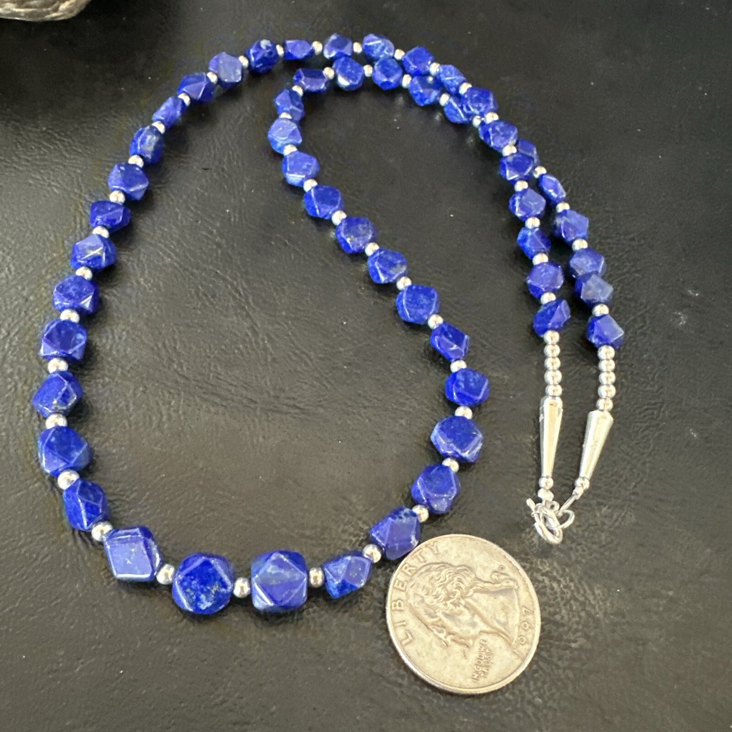 Mens Womens Lapis Lazuli Navajo Sterling Silver 24” Necklace 17749