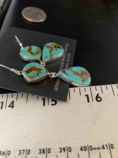 Blue Kingman Turquoise Navajo Sterling Silver Dangle Earrings 14075