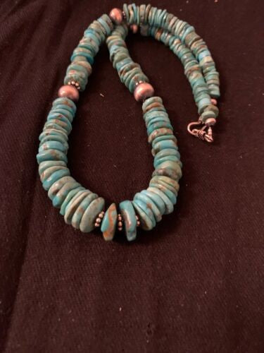 Navajo Blue Turquoise Graduated Necklace Sterling Silve 18" 4663