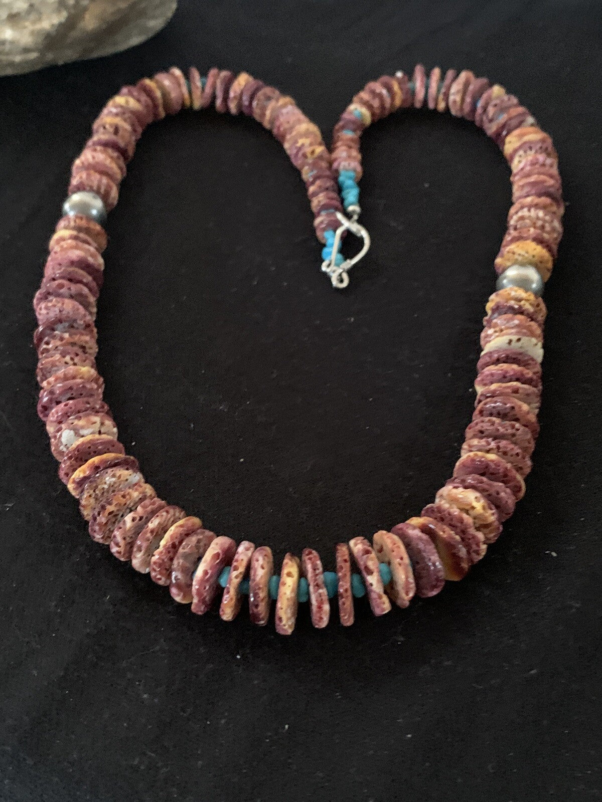 Purple Spiny Oyster & Turquoise Navajo Sterling Silver Necklace 00119