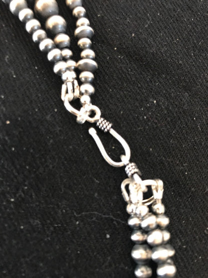 Native American Navajo Pearls Sterling Silver Necklace 3 Strand Removable 94221