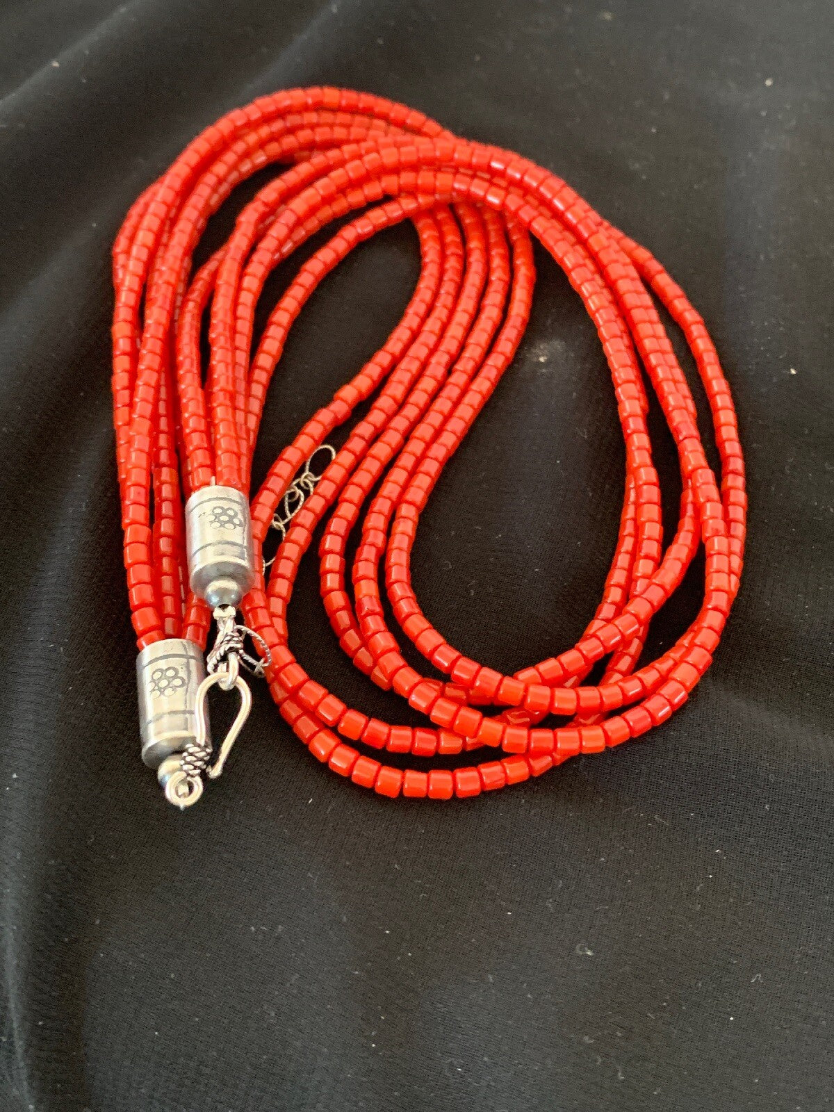 Bamboo Coral Bead Navajo Indian Sterling Silver Necklace 2851