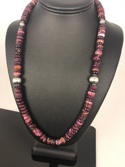Purple Spiny Oyster 10mm Bead Navajo Beads Necklace | Sterling Silver | Authentic Native American Handmade | 00409
