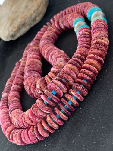 Navajo Necklace Purple Spiny Oyster & Turquoise Navajo Pearls 28" 3239