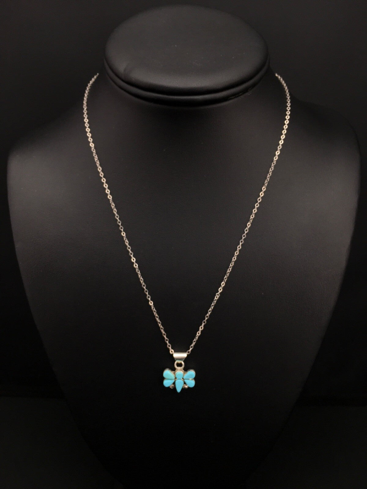 Turquoise Butterfly Pendant Southwestern Zuni Sterling Silver Chain 04777