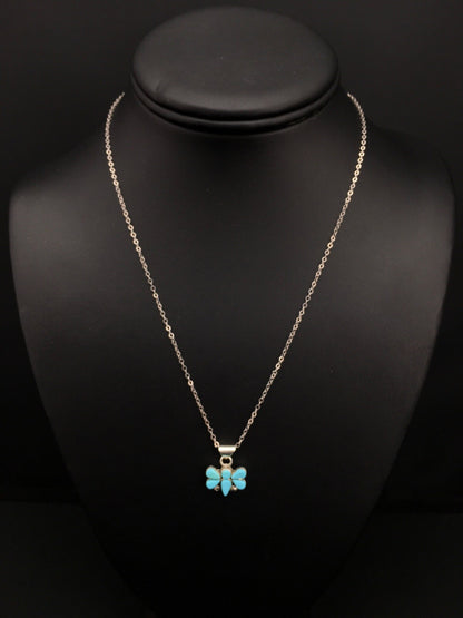 Turquoise Butterfly Pendant Southwestern Zuni Sterling Silver Chain 04777