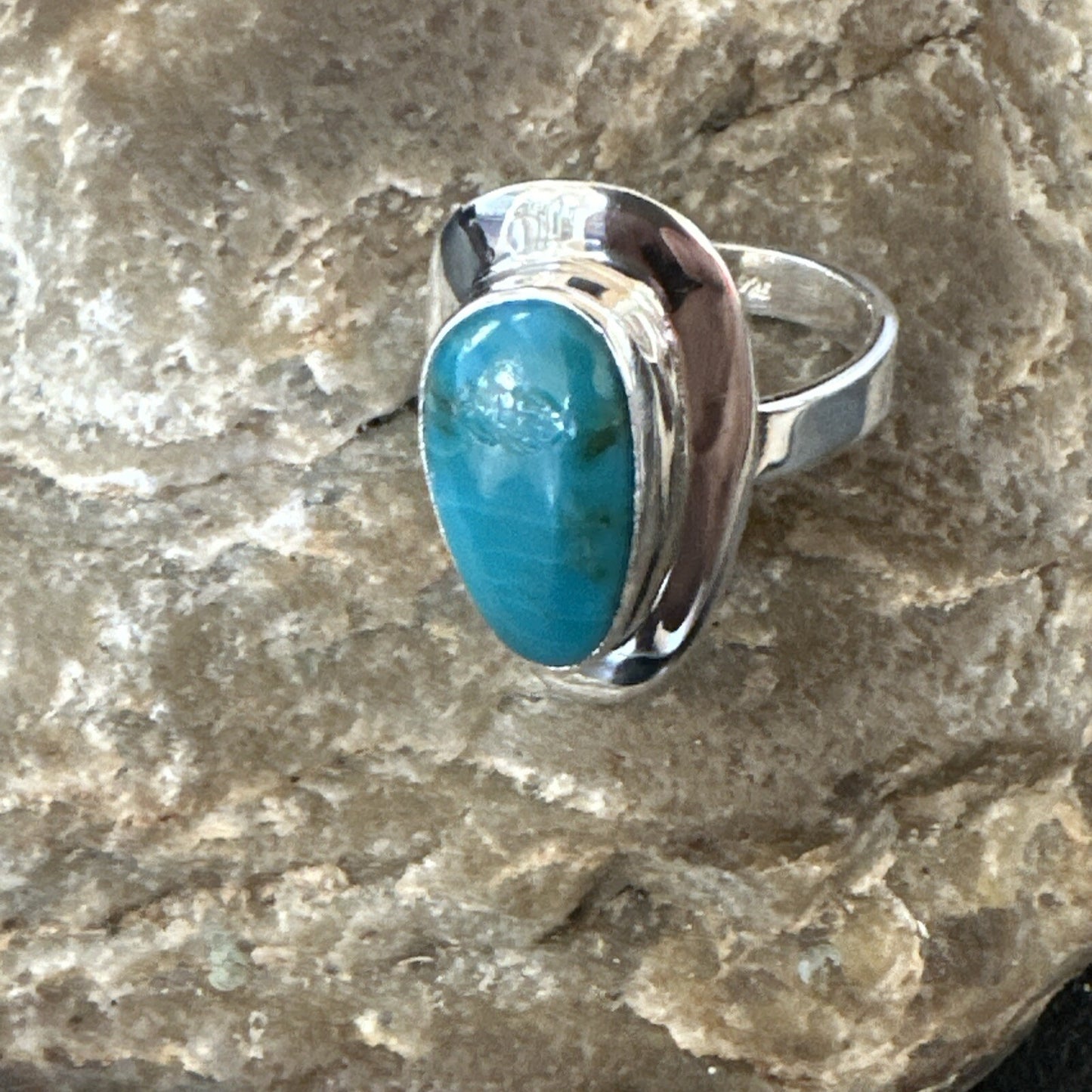 WoMens Sterling Silver Blue Kingman Turquoise Ring Size 8.5 17728