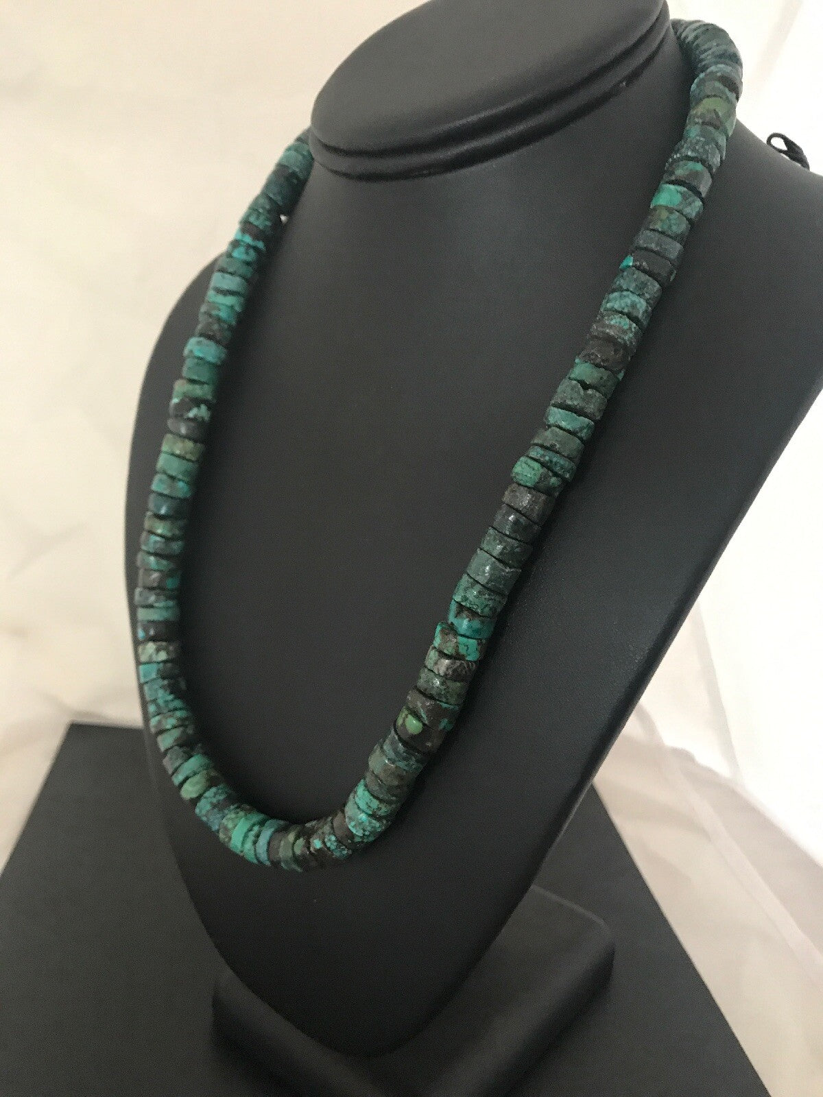 Southwestern Turquoise Heishi Sterling Silver Bead Necklace 10mm 20” 8505
