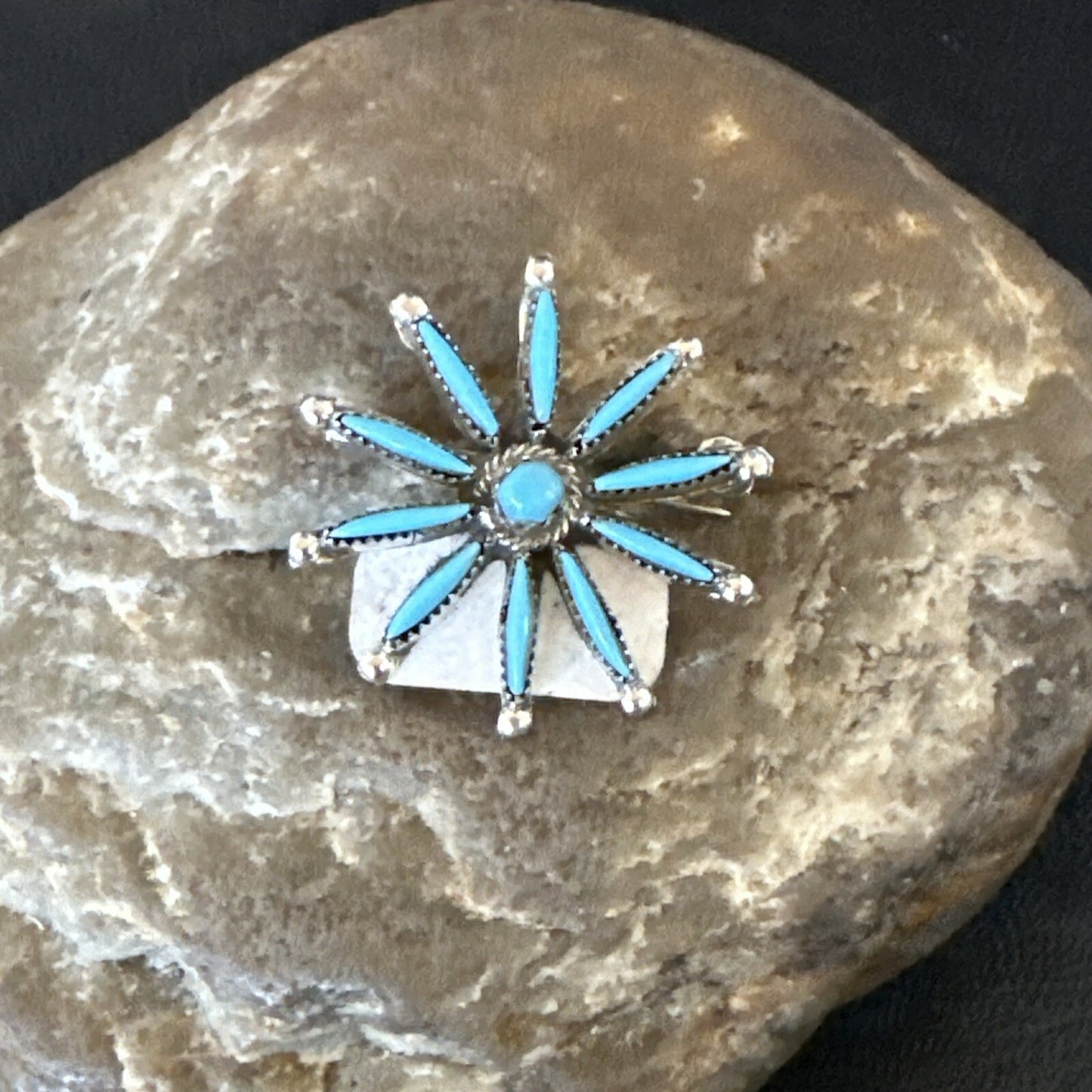 Native Blue Turquoise Needle Point Zuni Sterling Silver Pin Pendant 17846