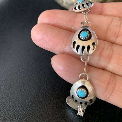 Turquoise BearPaw Navajo Sterling Silver Link Bracelet 08693