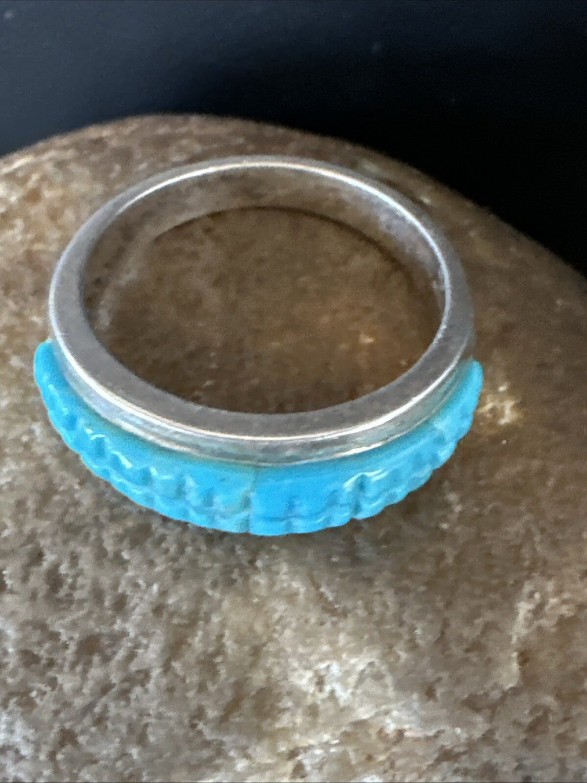 Blue Turquoise Navajo Sterling Silver Corn Inlay Band Ring Size 8.5 18815