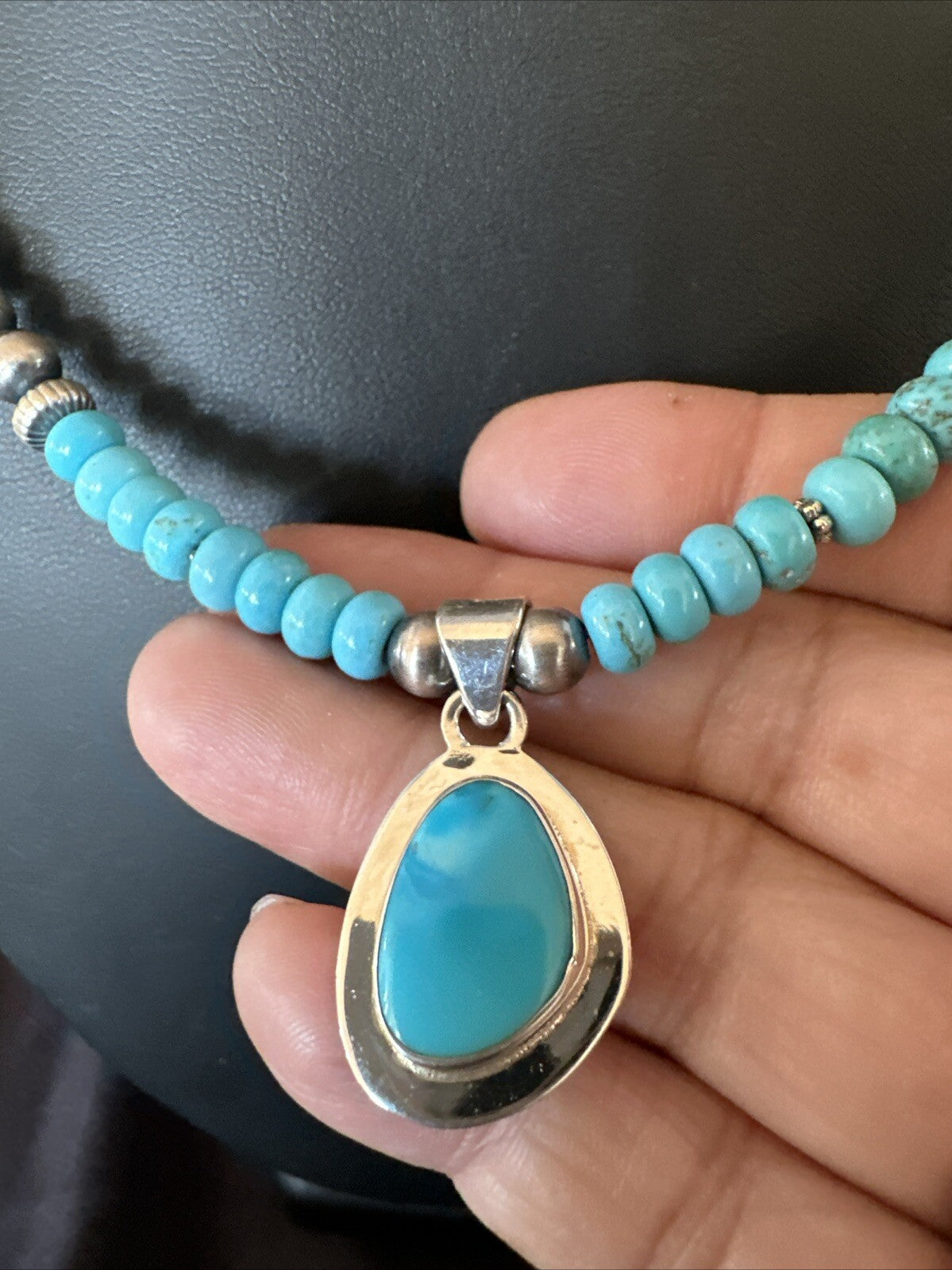 Mens Blue Kingman Turquoise Pendant Navajo Sterling Silver Necklace 21" 18382