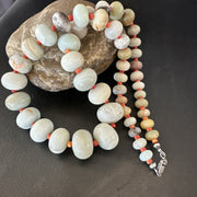 Blue Amazonite Orange Spiny Navajo Bead Necklace 21" | Sterling Silver | Authentic Native American Handmade | 18075