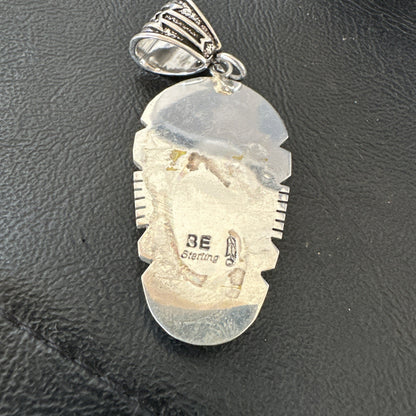 Navajo B E Inlay 925 Sterling Silver Turquoise Pendant Cobblestone 2.5" 19399