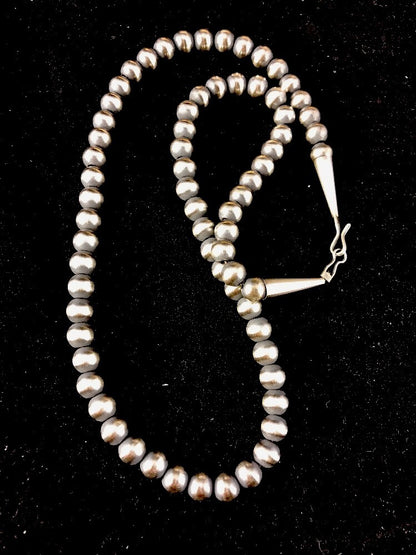 Native American 5mm Sterling Silver Beads Navajo 20" Hook & Eye Cone Necklace
