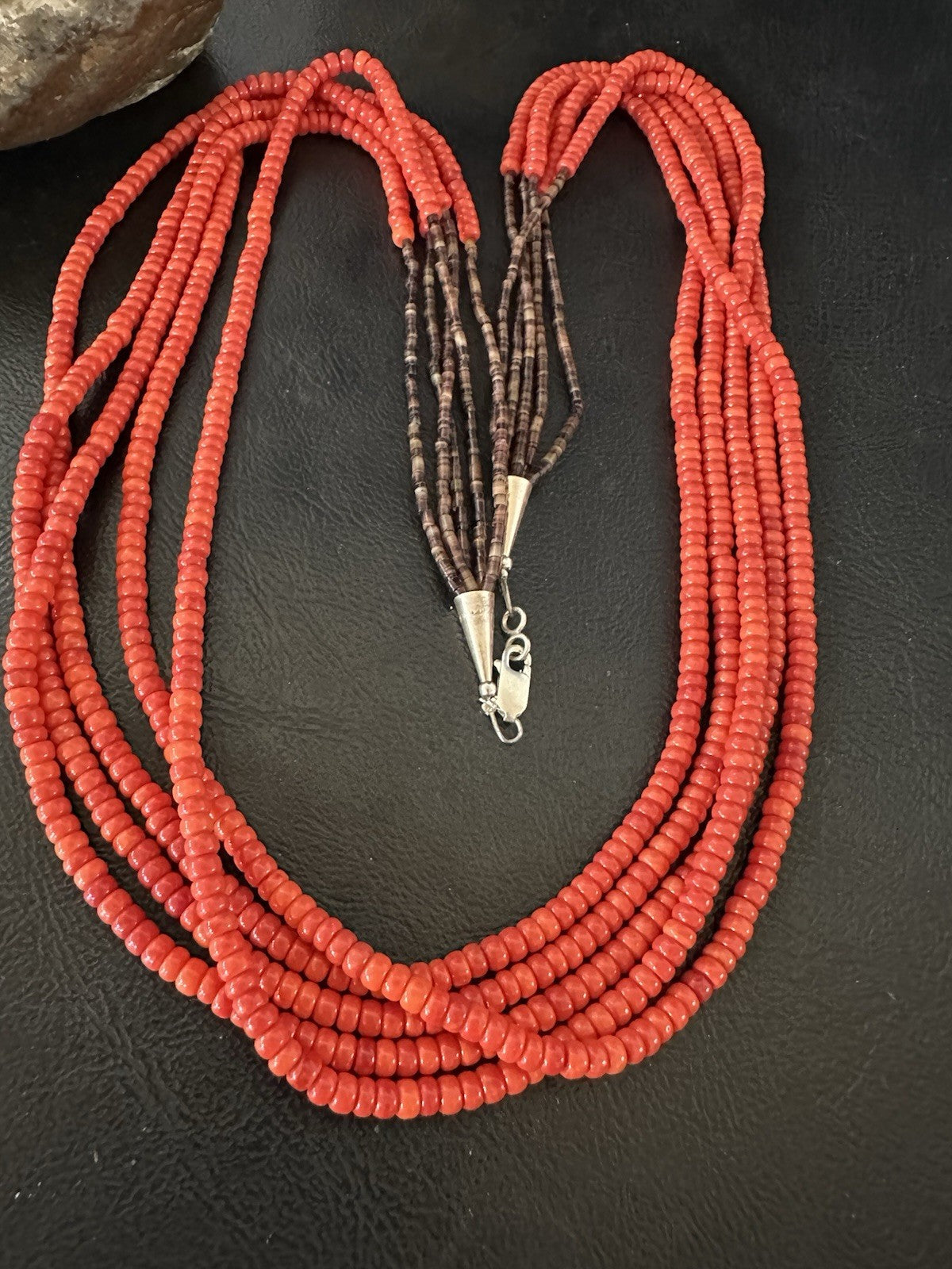 Red Spiny Stabilized 5 Strand Bead Heishi Shell 28” 19396