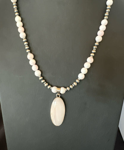 Southwestern Sterling Silver Pink Queen Conch Bead Necklace Pendant 20" 19555