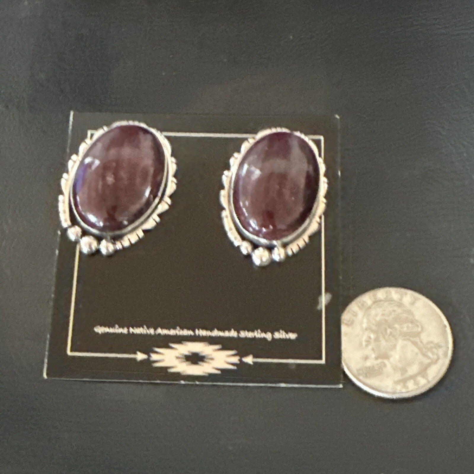 Purple Spiny Oyster Navajo Sterling Silver Stud Post Earrings 1" 18740
