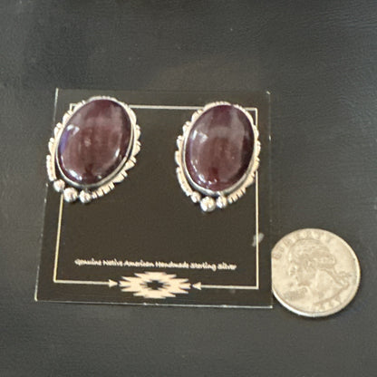 Purple Spiny Oyster Navajo Sterling Silver Stud Post Earrings 1" 18740