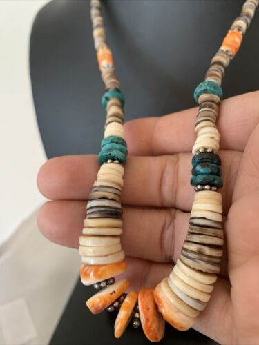 Navajo MultiColor Shell Necklace Sterling Silver Graduated 20" 927
