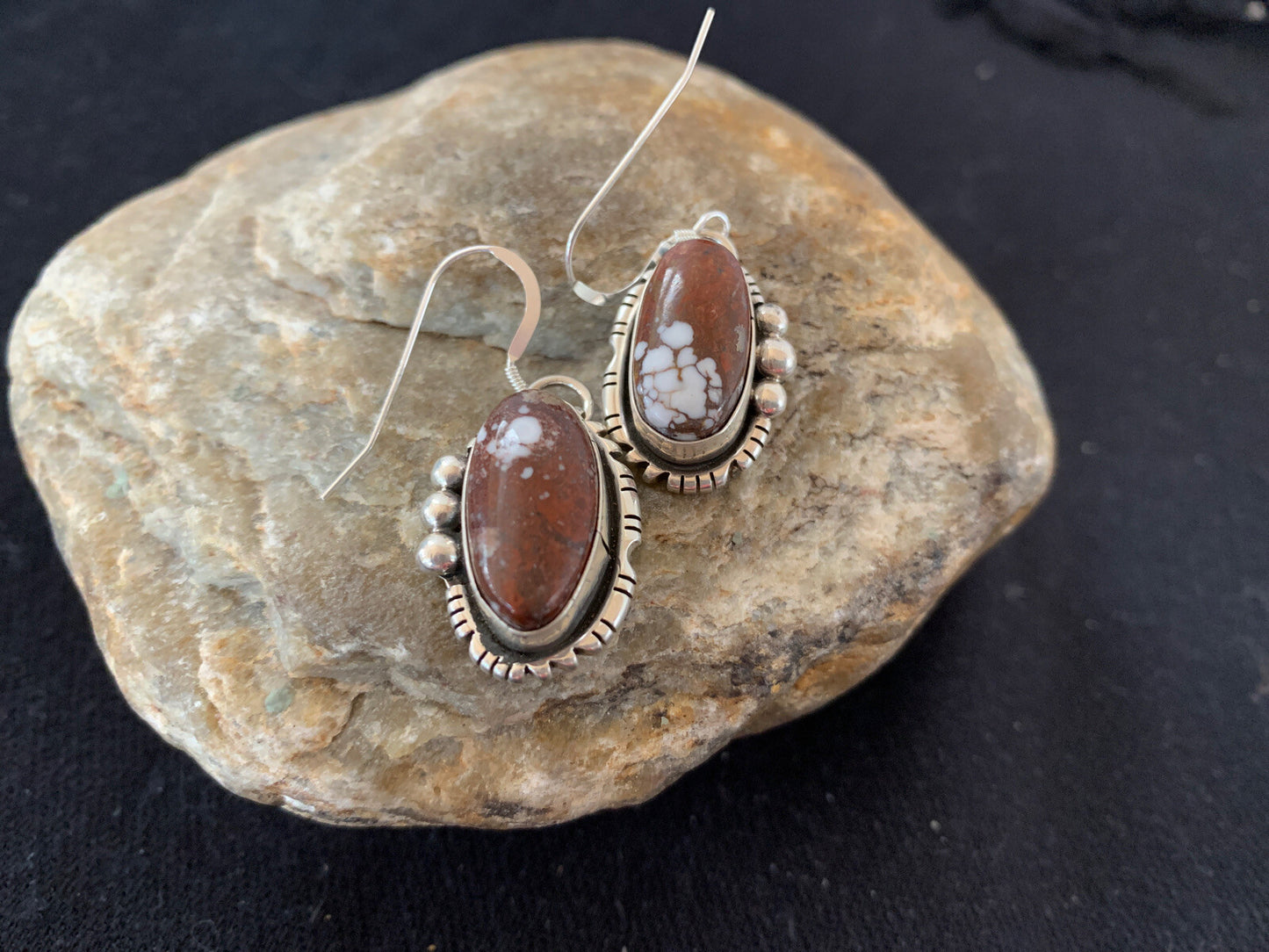 Wild Horse Turquoise Navajo Indian Sterling Silver Dangle Earrings 1" 00150