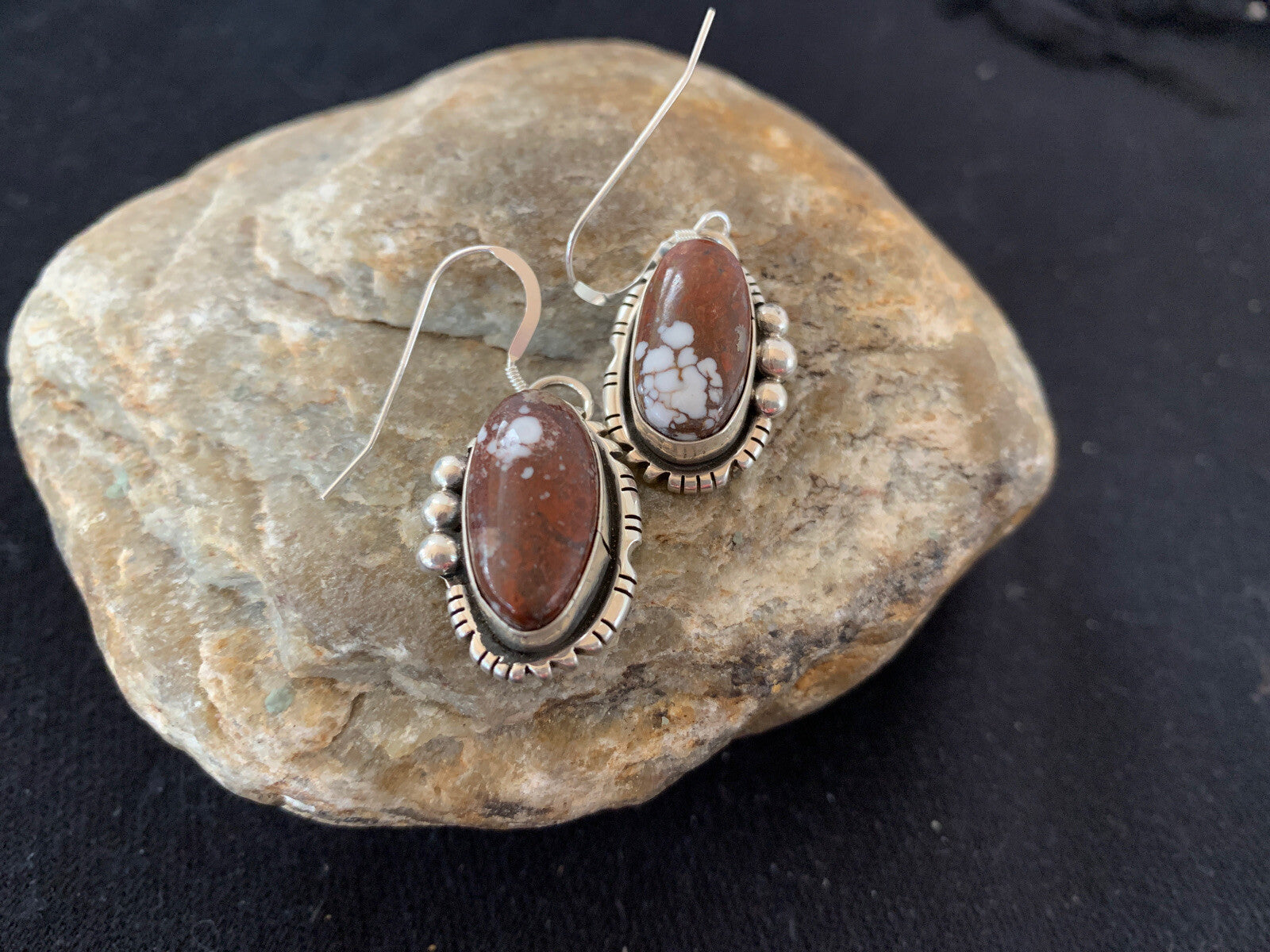Wild Horse Turquoise Navajo Indian Sterling Silver Dangle Earrings 1" 00150