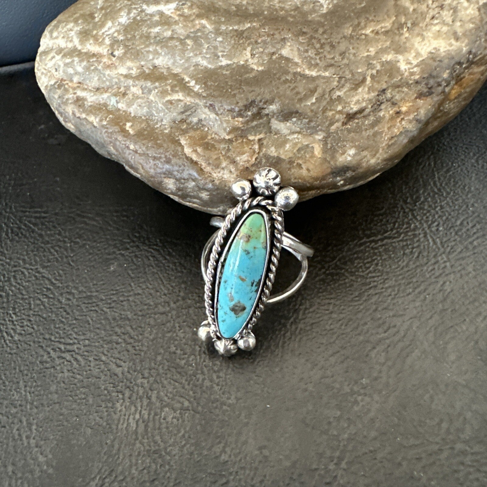 Blue Kingman Turquoise Navajo Sterling Silver Ring Size 7.5 18631