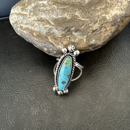Blue Kingman Turquoise Navajo Sterling Silver Ring Size 7.5 18631