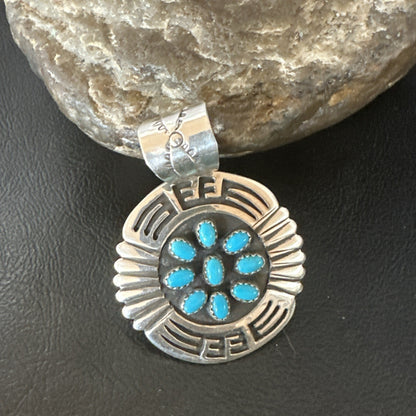 Blue Kingman Turquoise Navajo Sterling Silver Cluster Pendant 2"19285