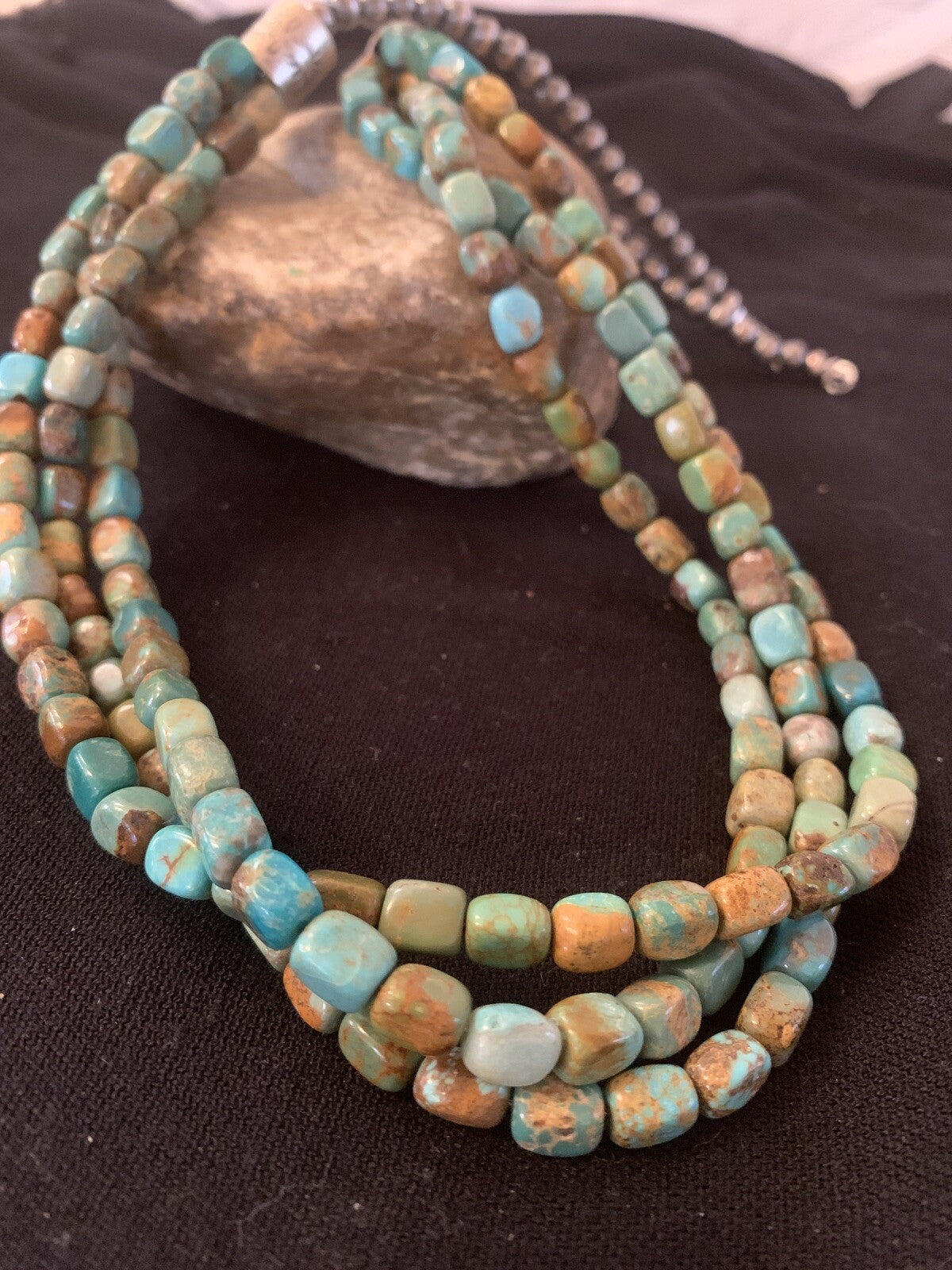 Green Turquoise Navajo Pearls Sterling Silver Native American Necklace 00611
