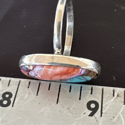 Blue Turquoise Spiny Oyster Southwestern Sterling Silver Ring Size 11 18457