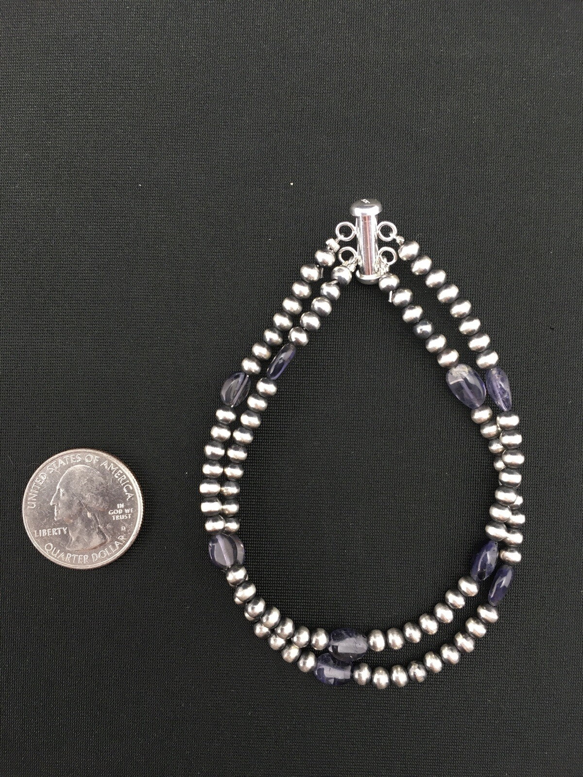 Navajo Sterling Silver Beads Labradorite Bead Bracelet 8" 01288