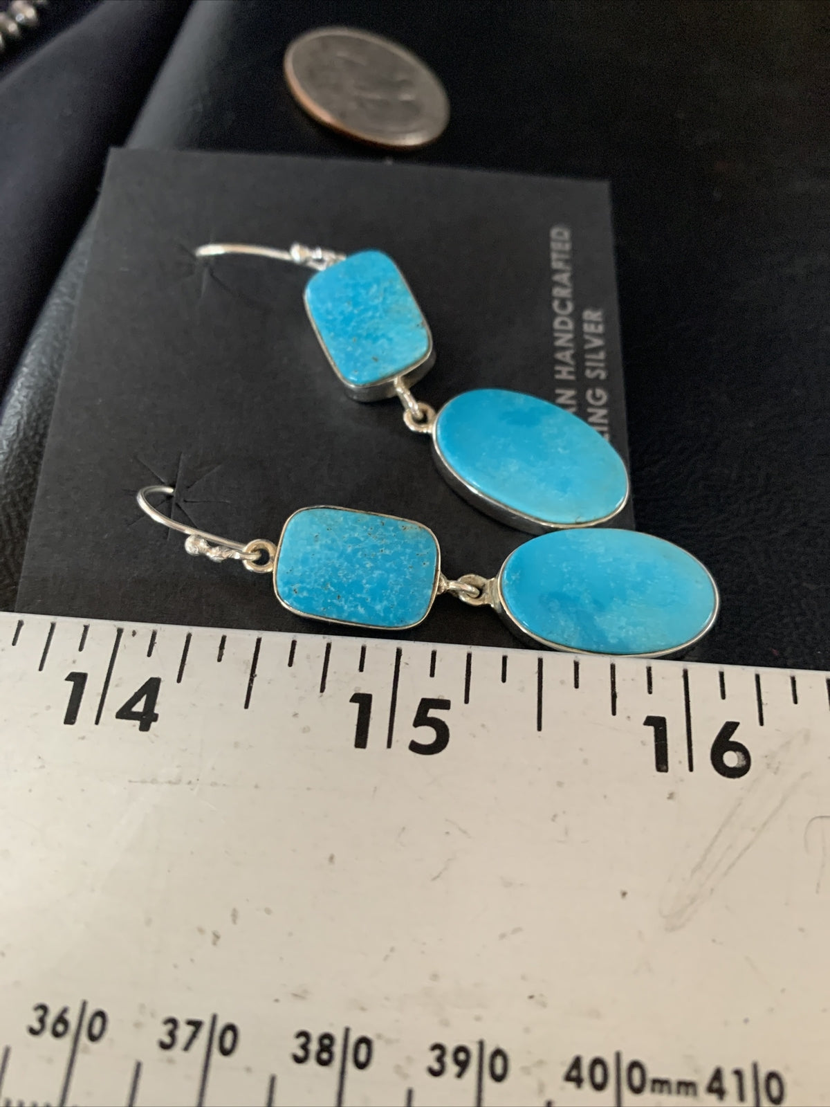 Blue Kingman Turquoise Navajo Sterling Silver Dangle Earrings 14079