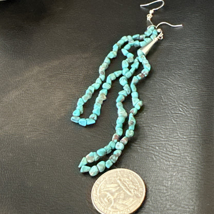 XL Blue Turquoise Nugget Bead Sterling Silver Beads Navajo Earrings 4.5" 18095