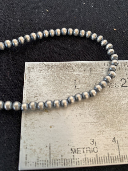 4mm Sterling Silver Beads Navajo 18" Hook Eye Cone Necklace